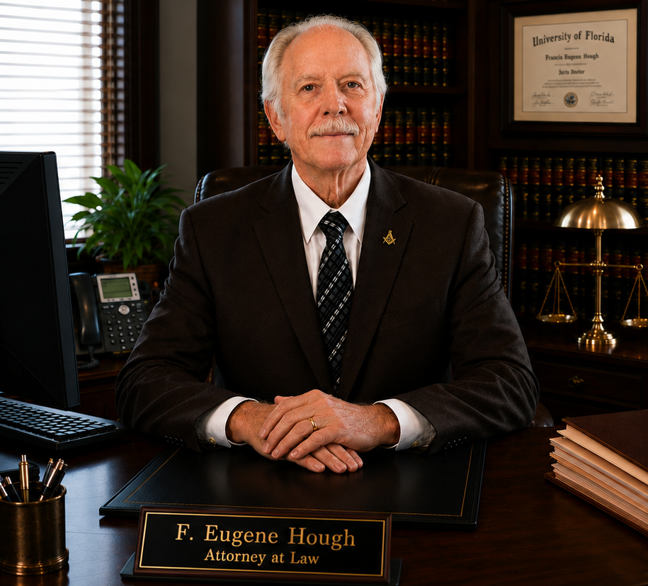 Eugene Hough seated at his desk